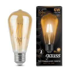Лампа Gauss LED Filament ST64 E27 6W Golden 550lm 2400К