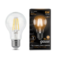 Лампа Gauss LED Filament A60 E27 6W 600lm 2700К
