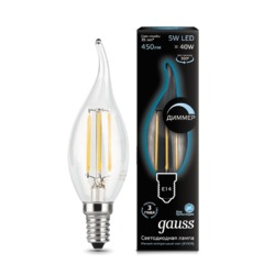 Лампа Gauss LED  Filament Свеча на ветру E14 5W 450lm 4100K