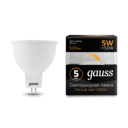 Лампа Gauss LED диммируемая MR16 GU5.3-dim 5W 500lm 3000K