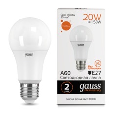 Лампа Gauss LED Elementary A60 20W E27 1520lm 3000K