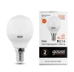 Лампа Gauss LED Elementary Шар 6W E14 420lm 3000K