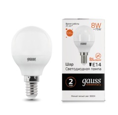 Лампа Gauss LED Elementary Шар 8W E14 520lm 3000K