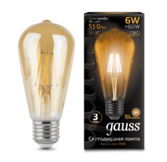 Лампа Gauss LED Filament ST64 E27 6W Golden 550lm 2400К