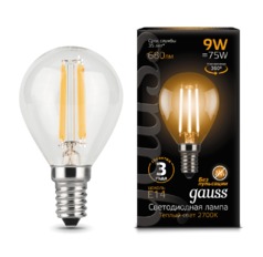 Лампа Gauss LED Filament Шар E14 9W 680lm 2700K