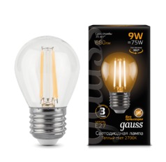 Лампа Gauss LED Filament Шар E27 9W 680lm 2700K