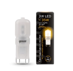 Лампа Gauss LED G9 AC220-240V 3W 240lm 2700K пластик 1/10/200