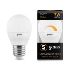 Лампа Gauss LED диммируемая Шар-dim E27 7W 560lm 3000К