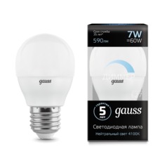 Лампа Gauss LED диммируемая Шар-dim E27 7W 590lm 4100К