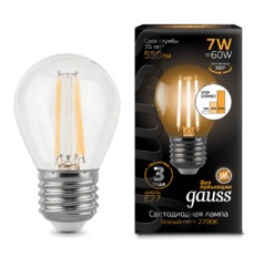 Лампа Gauss LED диммируемая Filament Шар E27 7W 550lm 2700K